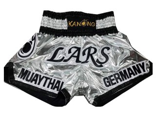 Short  de Boxe Thai Argent Personnalisé : KNSCUST-1090